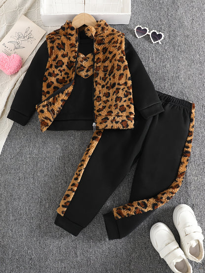 Girls 3-Piece Heart Pattern Fall/Winter Casual Set - ayq
