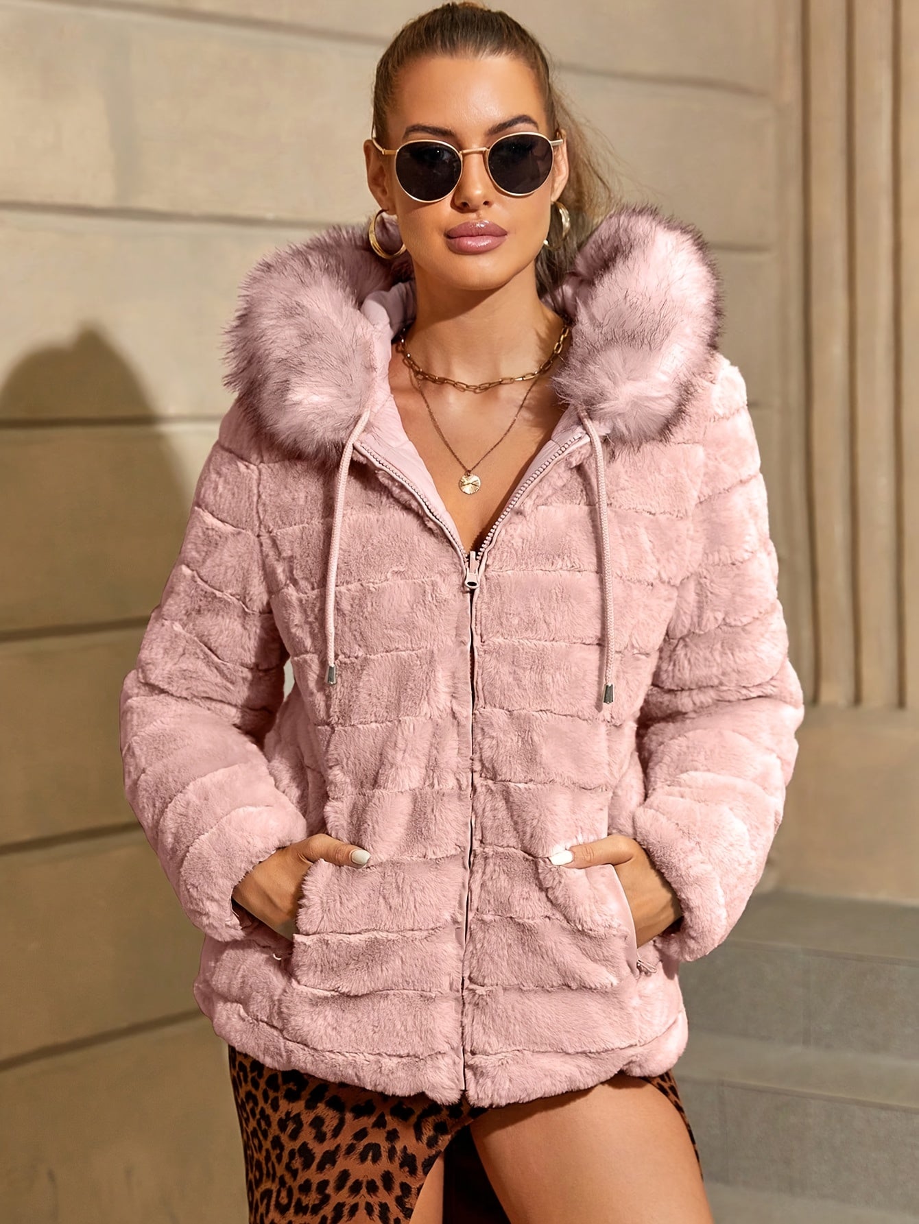 Women'S Heavyweight Winter Coat - Dual-Sided Reversible Jacket with Full-Zip Front, Hooded Collar, Two-Way Zipper Closure - Warm Outerwear for Cold Weather, Office, Travel - Elegant Brown Coat (Size & Wash Label in Pocket), L