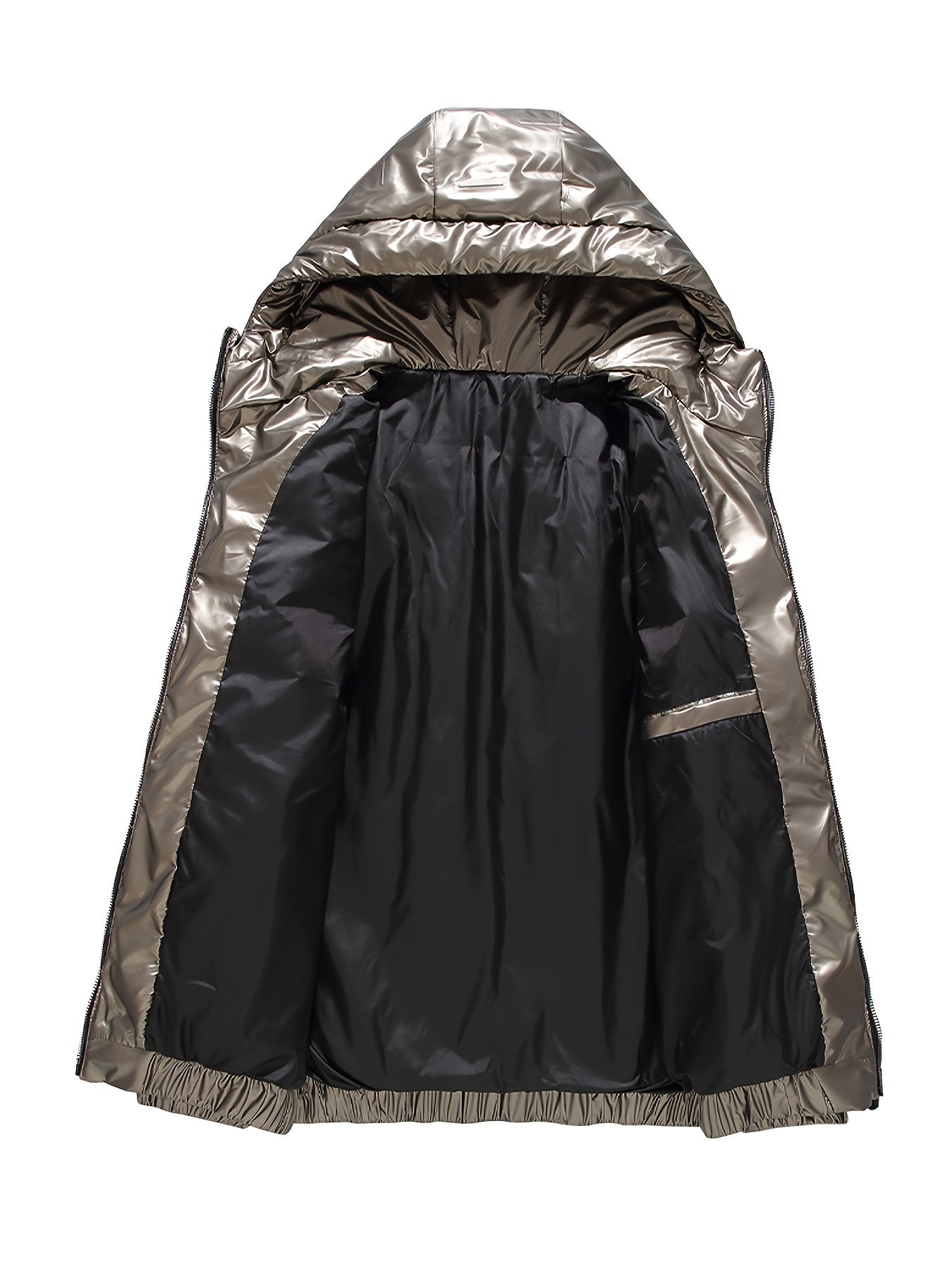 Men'S Winter Coat - Glossy Black Cold Weather Jacket, Non-Stretch Outer Shell, Zippered Pockets & Hooded Design for Formal & Everyday Use - Insulated Outerwear for Everyday & Special Occasions, Winter Jacket, Sleek Appearance