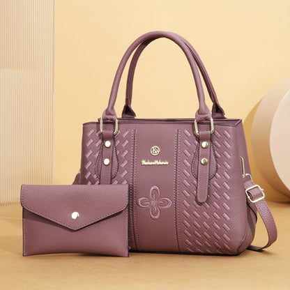 Elegant Women's Embroidered PU Shoulder Bag Set with Bow