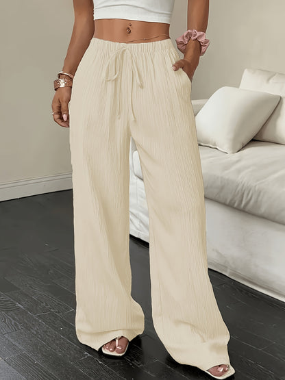 Women's Casual Wide Leg Pants with Elastic Waist and Pockets