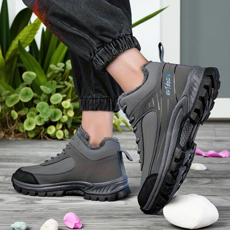 LEIJOP Men'S & Women'S Winter Snow Boots - Thermal Insulated Low-Top Hiking Boots with TPR Sole, Lace-Up Closure, All-Terrain Traction - Cold Weather Outdoor Boots for, Snowshoeing, Ice, And Rocky Terrain - Warm & Durable Pu/