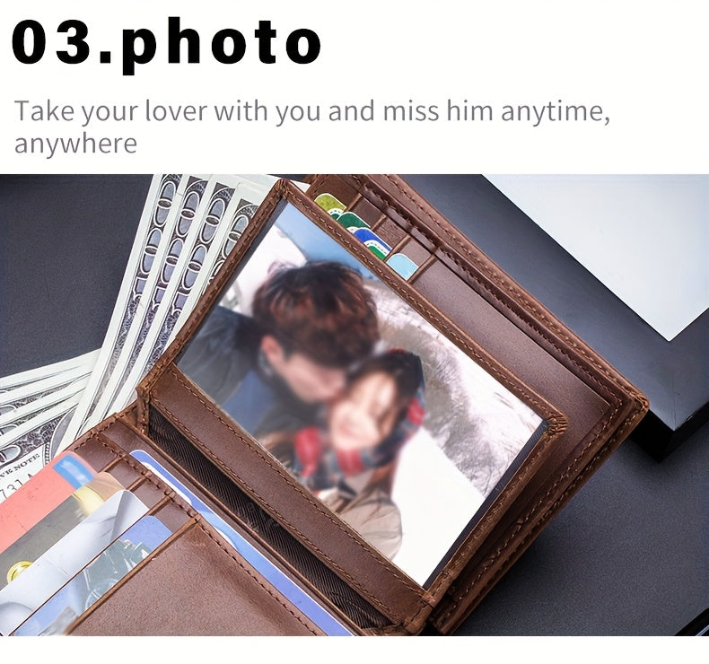 A Lightweight Men'S Leather Wallet Designed for Casual Use, Featuring a Compact Bi-Fold Style, Ample Space for , a Passport Compartment, Multiple Card Slots, And a Storage Pouch for Tickets And - ayq