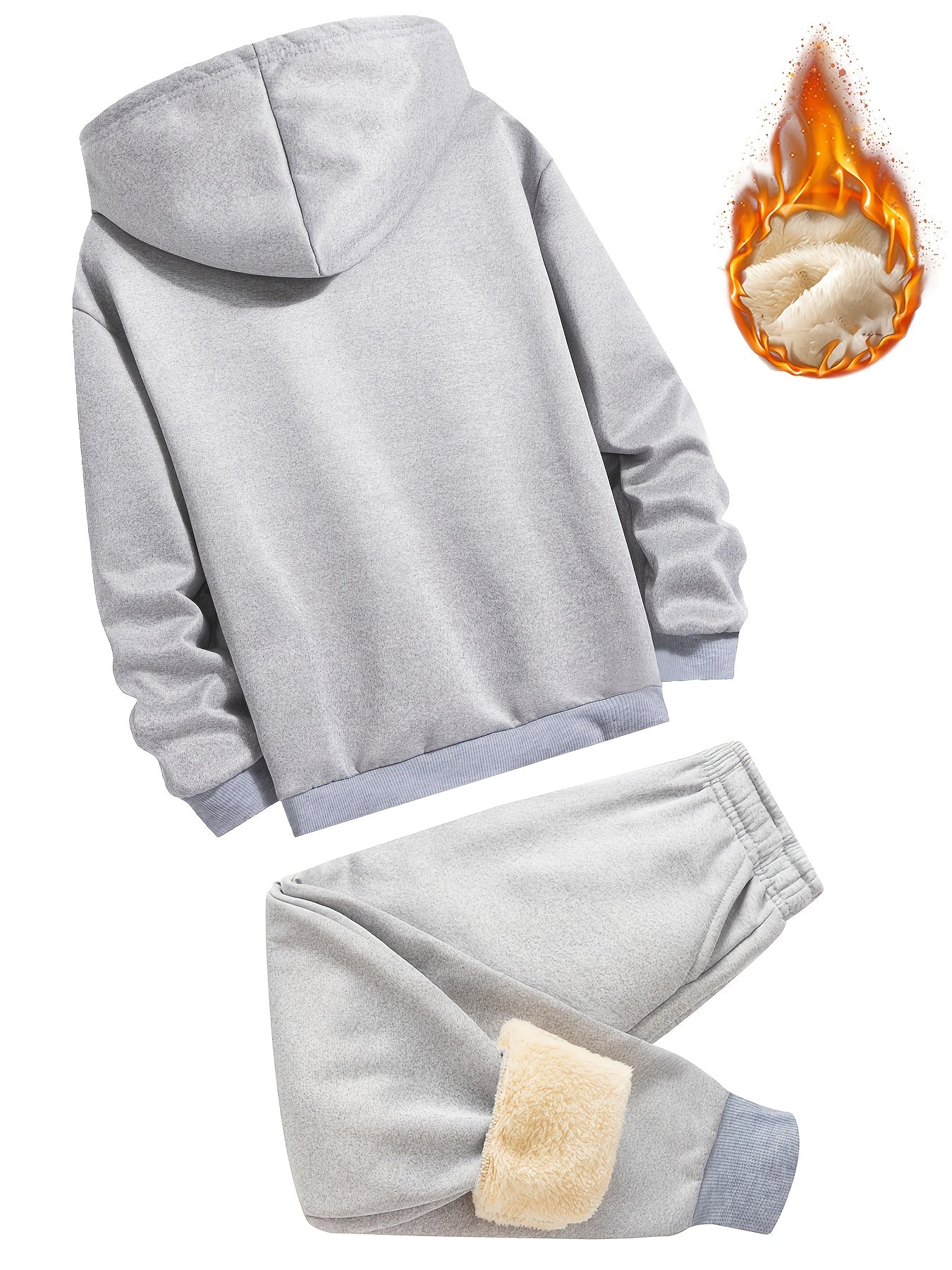 2 հատ տղաների համար նախատեսված բրդյա աստառով գլխարկով սվիտեր + առօրյա տաբատների հավաքածու, միագույն երկարաթև, կայծակաճարմանդով վերնաշապիկ՝ միջին ձգվողության տաք գործվածքից, աշուն/ձմեռ սեզոնի համար, իդեալական է