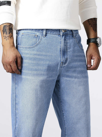 Loose Fit Straight Leg Jeans, Men's Casual Street Style Distressed Denim Pants For All Seasons