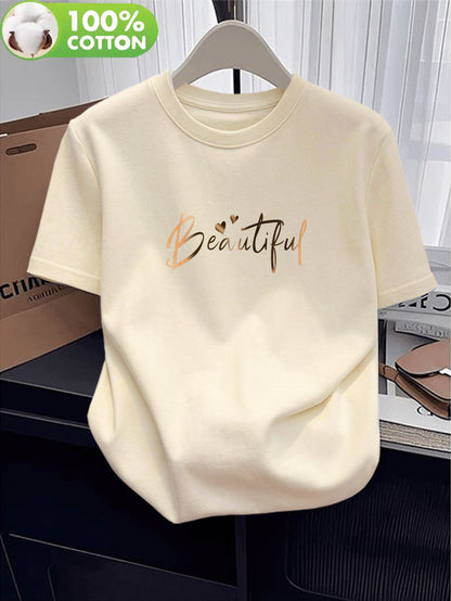Women's Casual Cotton T-Shirt, Summer Short Sleeve, Breathable Fit