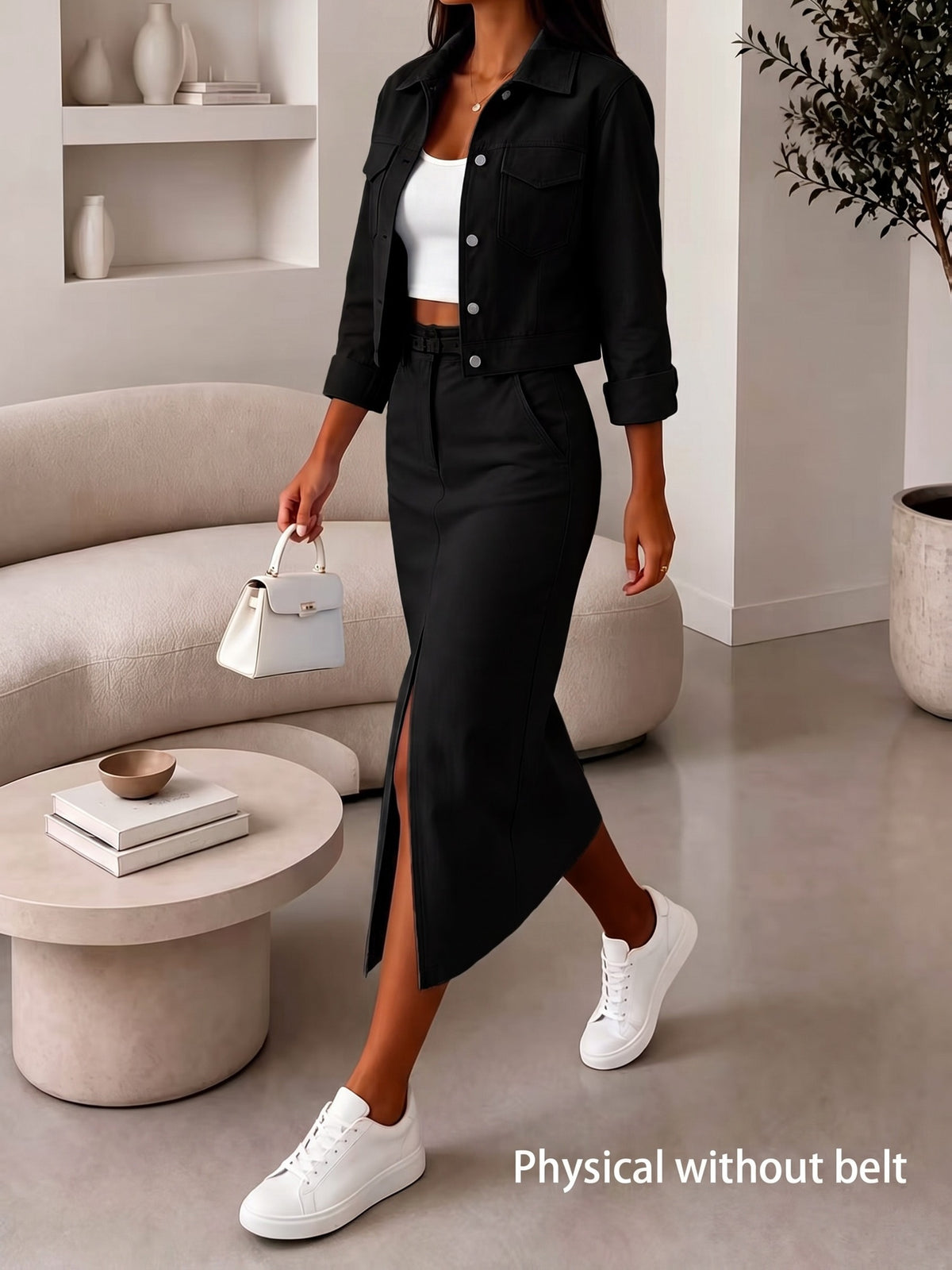 Women’s Casual Two-Piece Set: Midi Skirt & Short Jacket - ayq