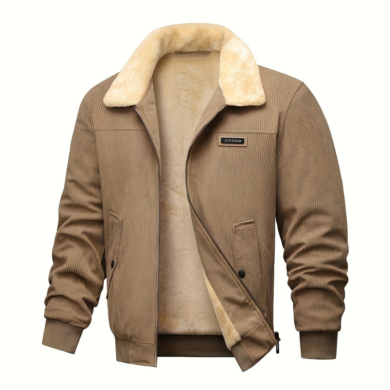 Men'S Heavyweight Winter Jacket - Thermal Insulated Coat with Zipper Closure, Long Sleeve Cold Weather Outerwear, Front Pockets - Olive Green - Formal & Casual Outerwear, Thick