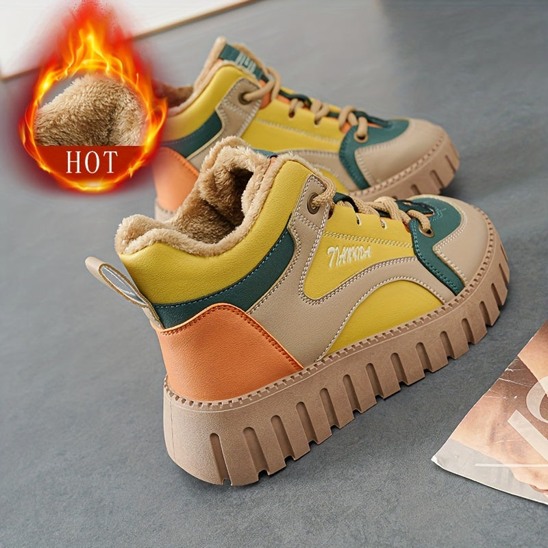 Կանացի ձմեռային ջերմային ձնագնացքներ, բրդյա երեսպատմամբ, բարձրացնող հարթակով, հաստ ներբանով, հարմարավետ, կապերով, միջին բարձրության խողովակաձև ճտքակոշիկներ: