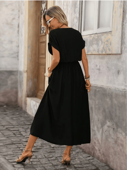 Women's Summer V-Neck Peplum Dress, Lightweight Polyester