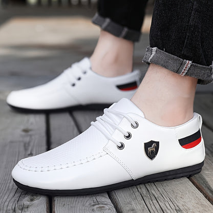 KOONEXY Men'S White Casual Sneakers with Black And Red Accents - Low-Top Lace-Up Design, Breathable Fabric Lining And Durable PVC Sole, Suitable for All Seasons for a Comfortable Experience - Versatile Street Style Shoes for - ayq