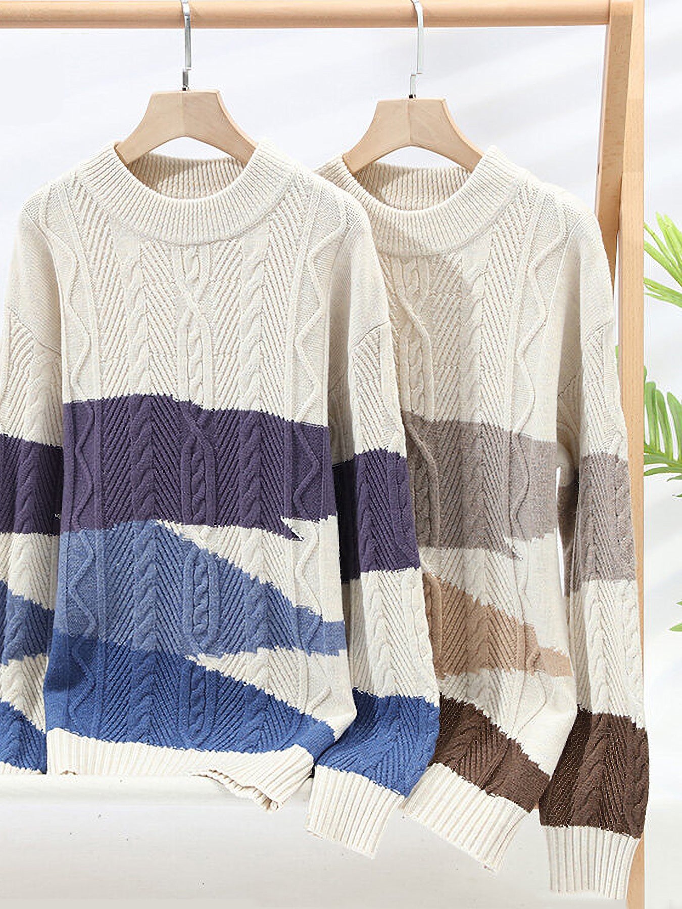 Տղամարդու ձմեռային տաք, հաստ տրիկոտաժե սվիտեր՝ գունավոր բլոկներով կլոր վզնոցով և թևքով, առօրյա և հարմար երեկոյան ժամադրությունների համար, լվացքի մեքենայով լվացվող սվիտերներ եղանակի համար