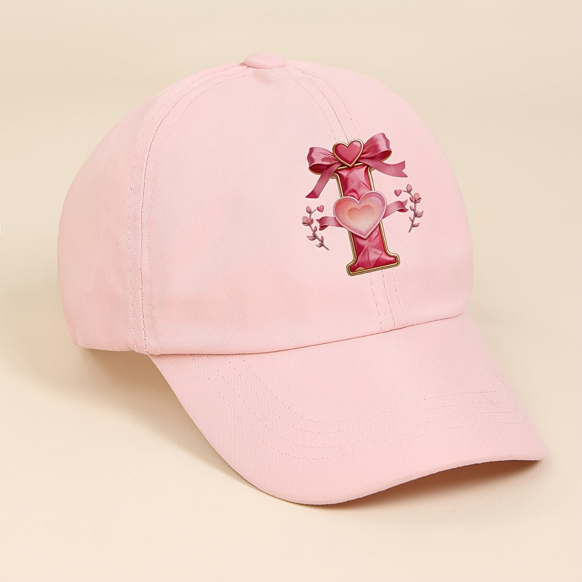 Adjustable Pink Baby Baseball Cap with Alphabet Heart Bow for Kids