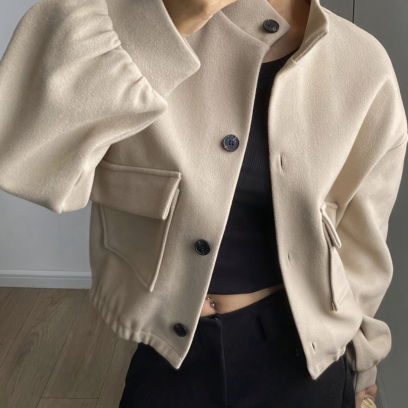 Women'S Elegant Brown Fleece Jacket - Winter Coat with Single-Breasted Button Front, Long Sleeve Tunic Length, Machine Washable & Wrinkle-Resistant, Cozy Outerwear For Fall/winter, Casual To Formal Events, Winter Jacket For W