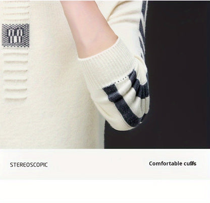 This Thick, Round-Neck Long-Sleeve Sweater for Men Features a Soft And Comfortable Design with Stylish Striped Edges, Perfect for Outdoor Gatherings And Everyday Wear, And Can Be Layered