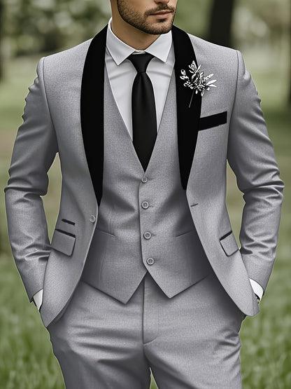 Men's Slim Fit 3-Piece Business Suit Set with Vest & Trousers