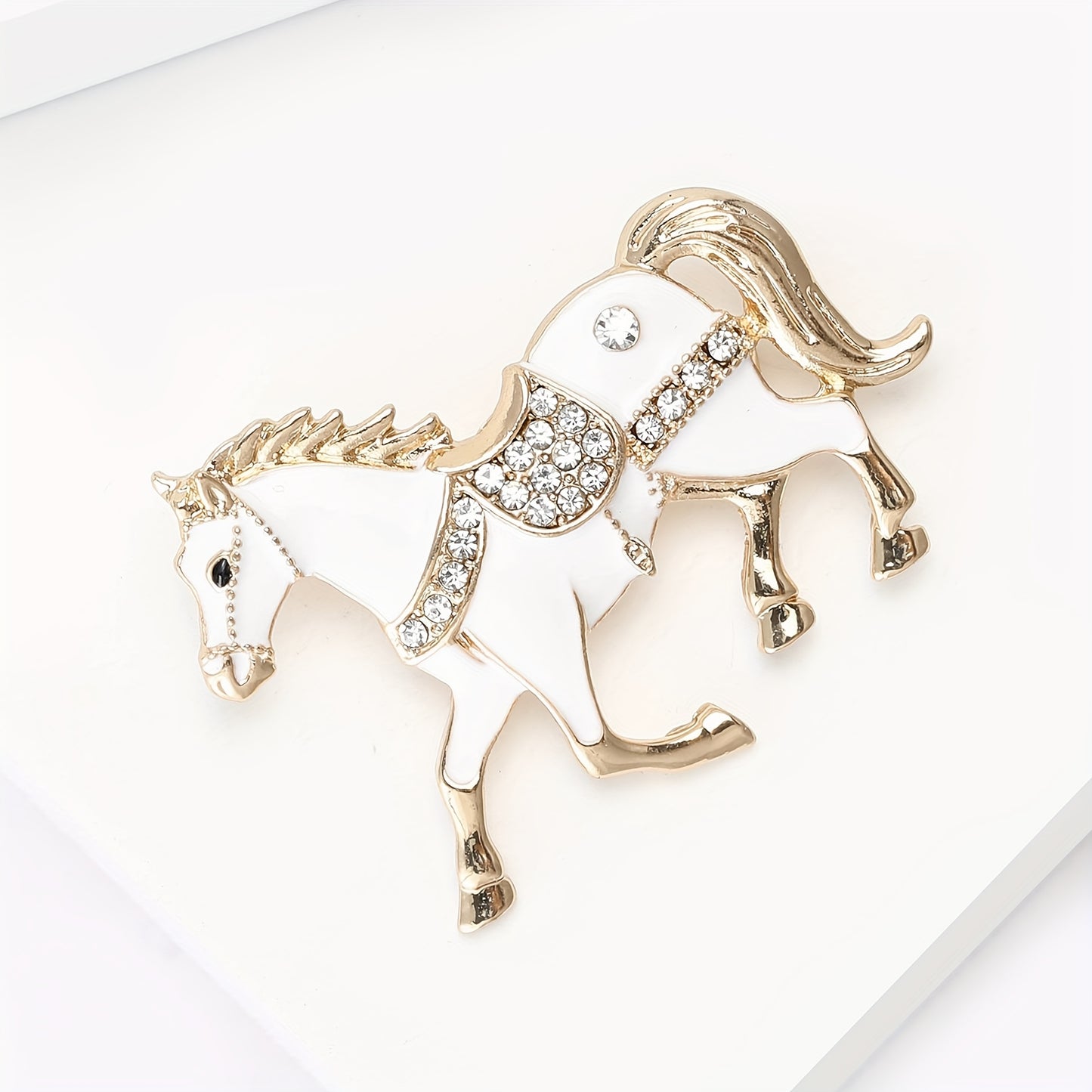 1pc Enamel Dripping Oil Inlaid Rhinestone Pony Fashion Brooch | Creative Ethnic Style Horse Badge Pin, High-End Design Couple Accessories, Exquisite Suit Corsage Party Decoration, Suitable for Christmas, Year of the Horse, Eq