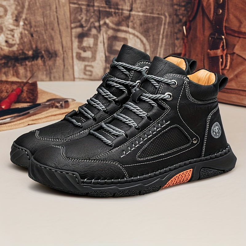 Men's Mid-Top Lace-Up Boots with Non-Slip Rubber Sole