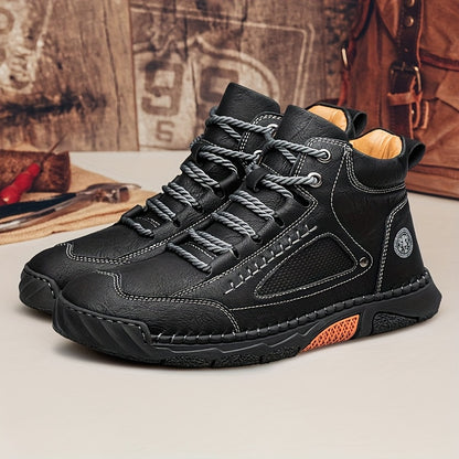 Men's Mid-Top Lace-Up Boots with Non-Slip Rubber Sole