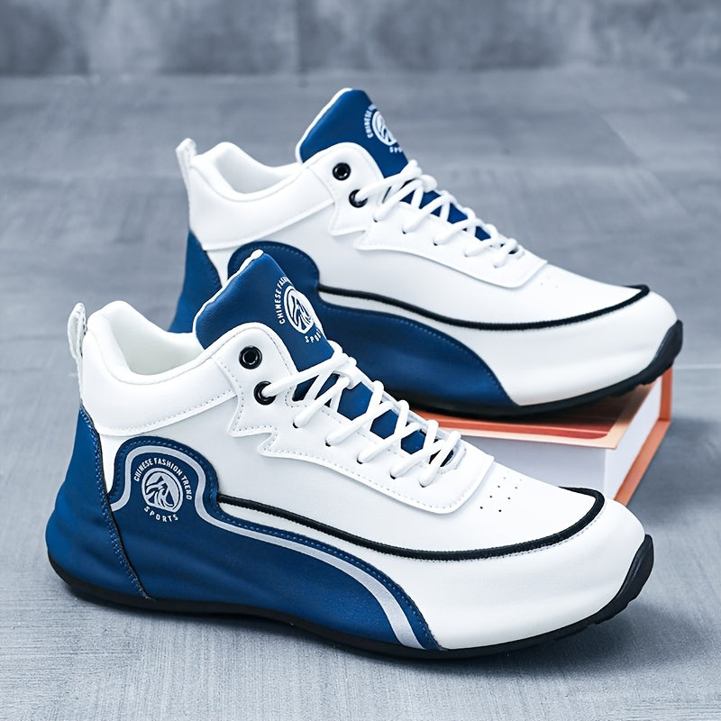 Men'S Lightweight Breathable Running Shoes - Classic Low-Top Design with Thick Cushioned Sole, White  Navy Blue Striped  Graphic Pattern, Lace-Up Closure for Hiking, Casual  Outdoor Wear - Spring/Fall Fashion Sneakers, Hik