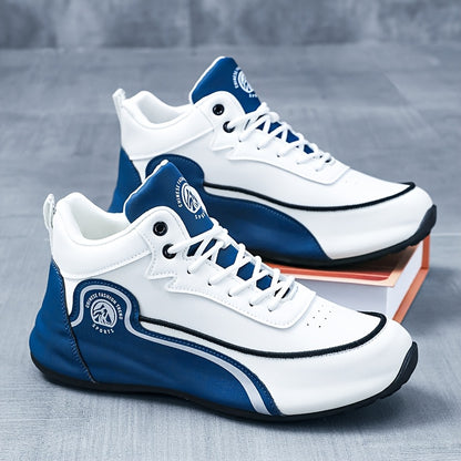 Men'S Lightweight Breathable Running Shoes - Classic Low-Top Design with Thick Cushioned Sole, White  Navy Blue Striped  Graphic Pattern, Lace-Up Closure for Hiking, Casual  Outdoor Wear - Spring/Fall Fashion Sneakers, Hik