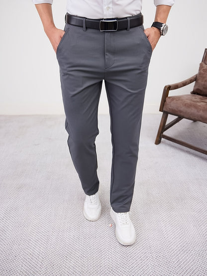Men'S Casual Solid Color Regular Length Slight Stretch Woven Fabric Pants for Adult