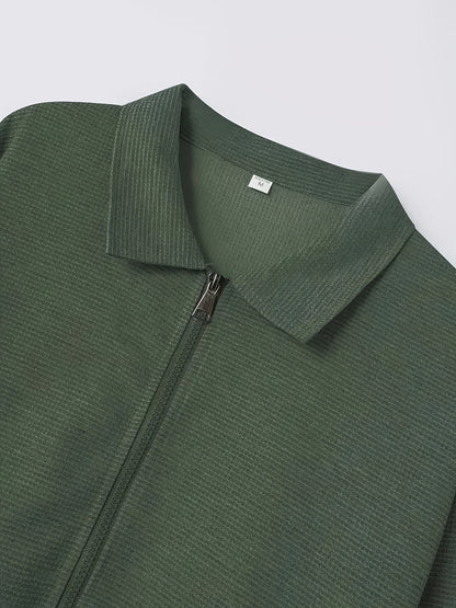 Men'S Lightweight Waffle Knit Long Sleeve Zip-Up Jacket - Breathable Golf & Running Top with Pockets, Casual Sporty Design for Outdoor Activities, Spring/Fall, Golf Jacket, Active Lifestyle Apparel, Classic Collar Style, Dura
