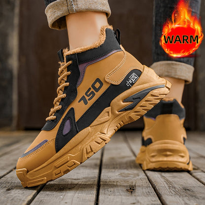 Men'S Winter High-Top Snow Boots with Fleece - Warm Thermal Insulated Cold Weather Boots, Non-Slip Rubber Sole, Lace-Up Ankle Support, Round Toe Design For Outdoor, Streetwear, Casual & Casual Attire, Winter Boots, Streetwear