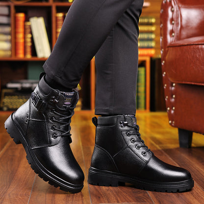 Men'S Winter Boots - Thick Warm Lace-Up Ankle Boots with Non-Slip Rubber Sole, Genuine Leather Upper & Lining, Round Toe for Cold Weather, Office, Formal