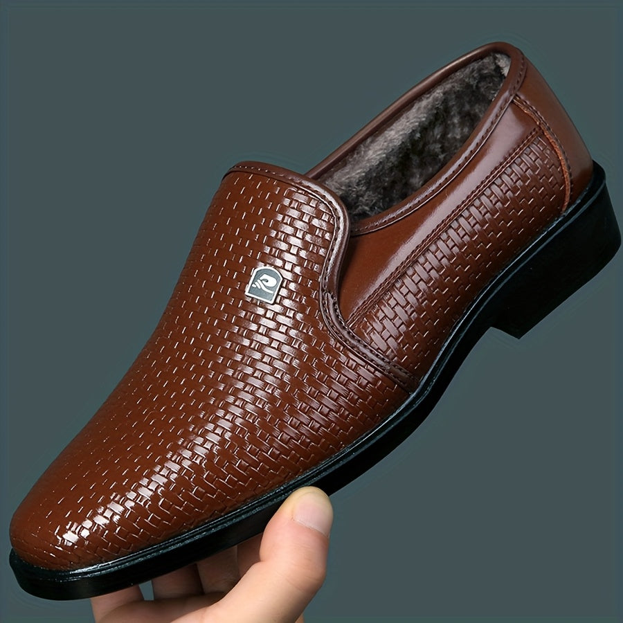 Men's Winter Plush-Lined Business Casual Slip-On Shoes