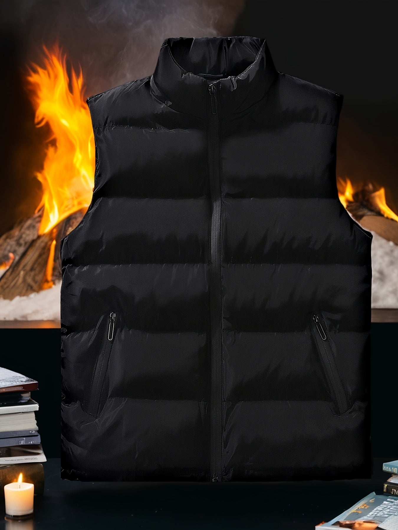 A Stylish New Men'S American-Style Vest, Featuring a Warm And Thick Black Design, Comfortable And Suitable for Winter, Lightweight And Foldable, Perfect for Skiing - ayq