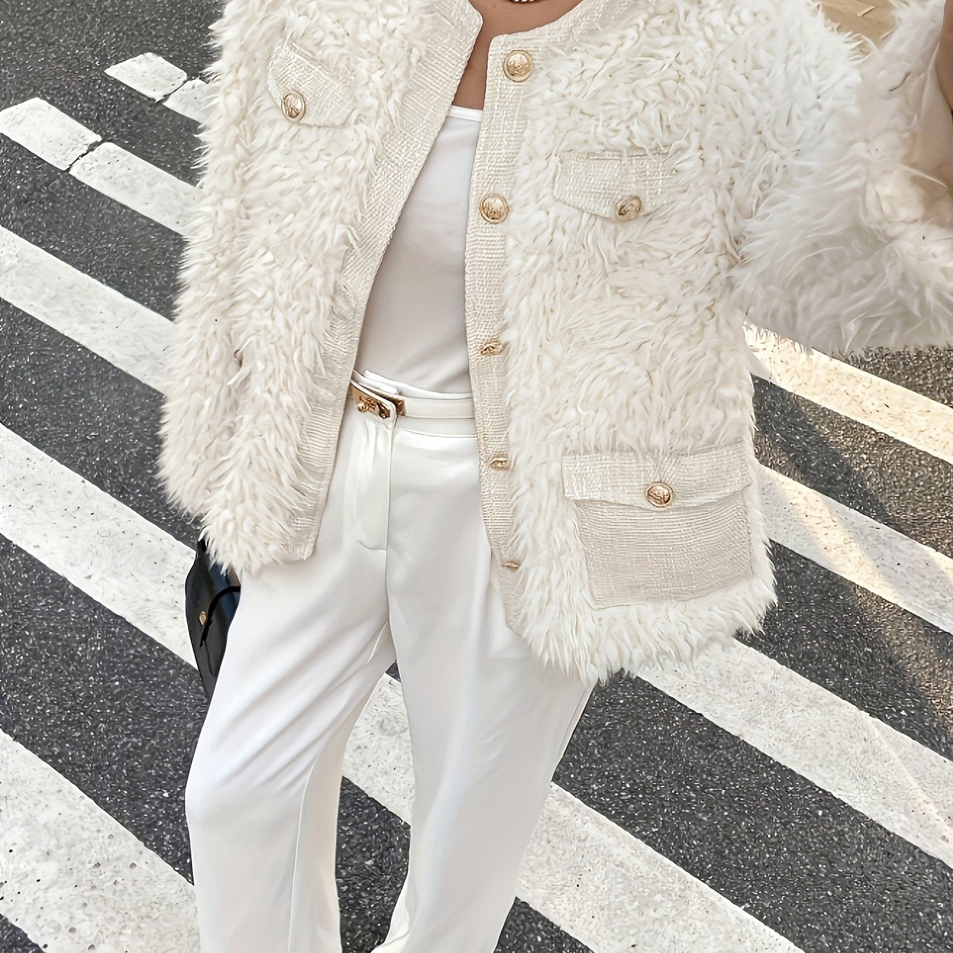 Women'S Elegant Faux Fur Coat - Chic Winter Outerwear with Button Front Closure, Soft Faux Fur Jacket for Fall & Winter, Office, Party