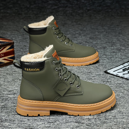 Men's Heavy-Duty Winter Snow Boots - Insulated & Slip-Resistant -like Upper, Thermal Insulation & Cushioned Insole, Large Size Availability (Beige/Brown/Coffee) - All-Terrain Traction Tread, Round Toe & Lace-Up Closure for Hi