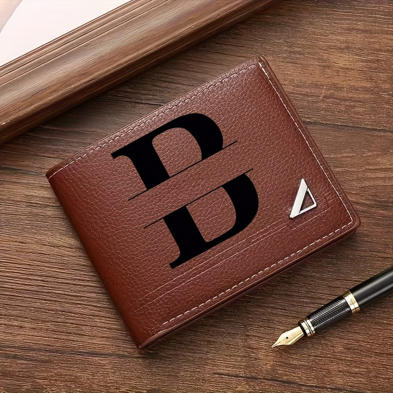 Custom Letter Solid Color Men's Wallet, Black Stylish Foldable Card Holder, Casual Men's Coin Purse, Suitable as a Birthday Gift for Husband, Holiday Anniversary Gift