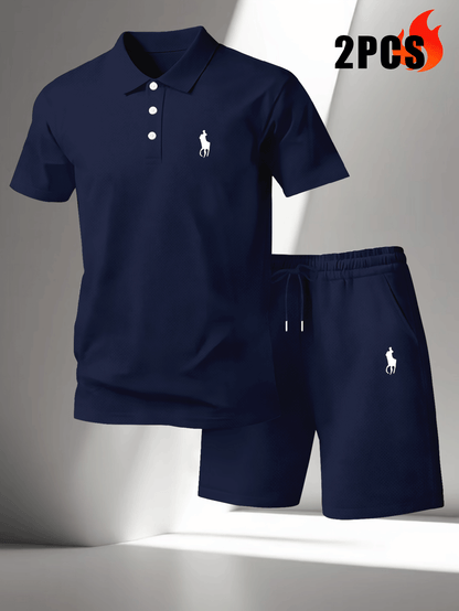 Men's Summer Polo Shirt & Shorts Set Lightweight Quick-Dry