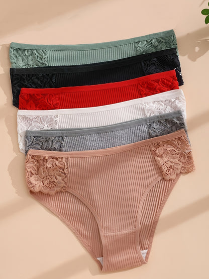 5-Pack Women's Cotton Briefs with Lace Contrast, Breathable Comfort