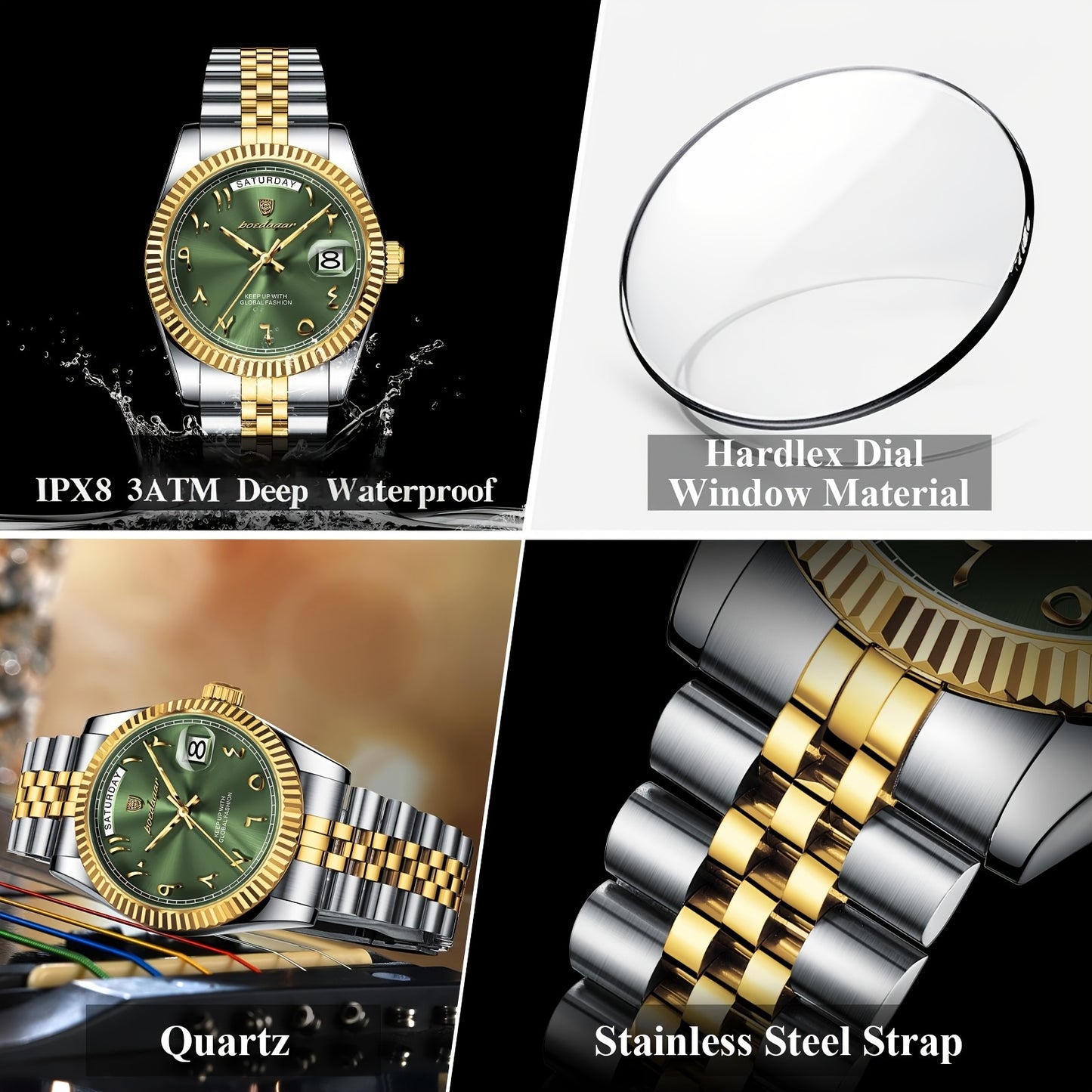 Men's Retro Quartz Watch with Stainless Steel Strap & Calendar