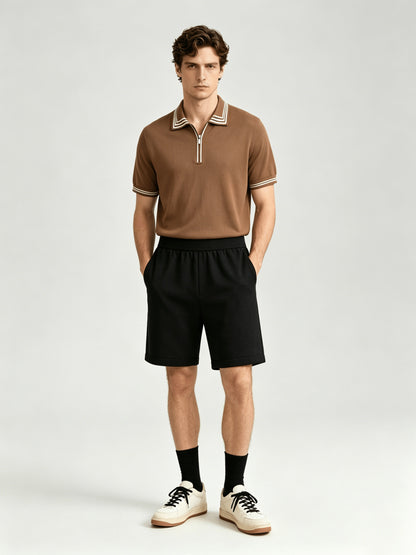 Men's Casual Striped Knit Polo & Lightweight Shorts Set