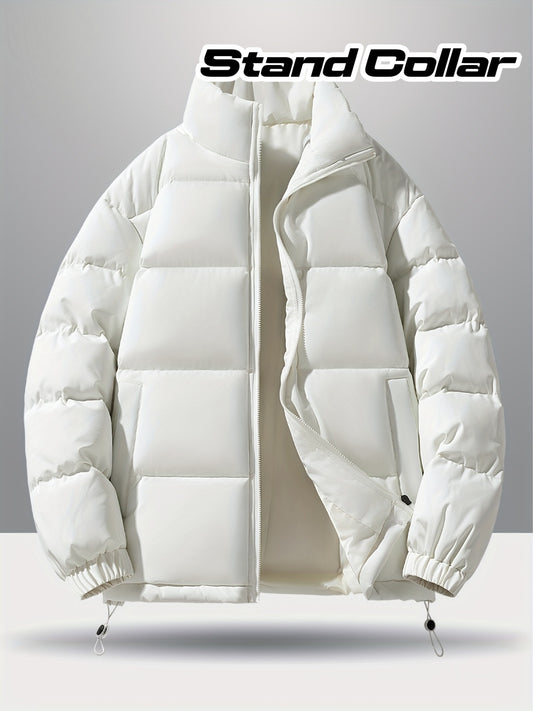 Տղամարդու 2025 թվականի նոր ամենօրյա բաճկոն՝ սև, կանգնած օձիքով, կայծակաճարմանդով, երկար թևքերով, պոլիեսթերային լցոնով, ձմեռային վերարկու՝ կարգավորվող լարով գլխարկով