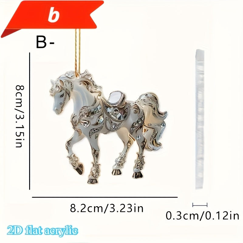 2D Flat, Elegant Golden Horseshoe Pendant - 2D Flat Acrylic Christmas Tree Ornament, Hanging Decoration for Home, Office, Car Interior - No Electricity Needed, Perfect Holiday Gift For Christmas, Halloween, Thanksgiving, New