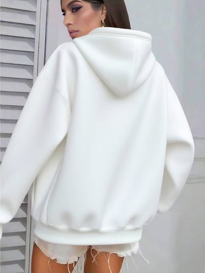 Women's White 2025 New Year & Christmas Hooded Sweatshirt - Goodbye 2024 2025 Print with Snowflakes & Candy Canes, Cozy Winter Pullover Hoodie, Relaxed Fit Casual Sweater for Holiday Parties & New Year's Eve Outfits