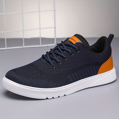 Men's Trendy Woven Knit Breathable Skate Shoes, Comfy Non Slip Lace Up Sneakers For Men's Outdoor Activities