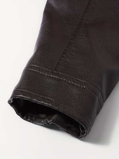 Men's Stylish Burgundy Jacket - Fall/Winter Trendy Stand Collar Biker Jacket with Multiple Zippered Pockets, Casual Design for Casual Attire, Fall Jacket | Modern Casual Jacket | Glossy Finish Jacket - ayq