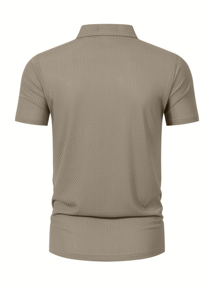 Summer Sports Casual Wear High-End Front Button Short Sleeve Shirt Breathable Turn- Collar Mesh Stretch Solid Color Top Golf Business Men's Short Sleeve - ayq