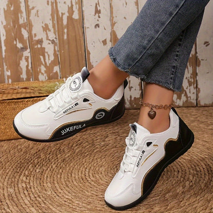 JUKEFULA White Women's Outdoor Colorblock Sneakers - Elegant white and grey casual sneakers with soft sole and lace-up design, suitable for all seasons, gym and travel