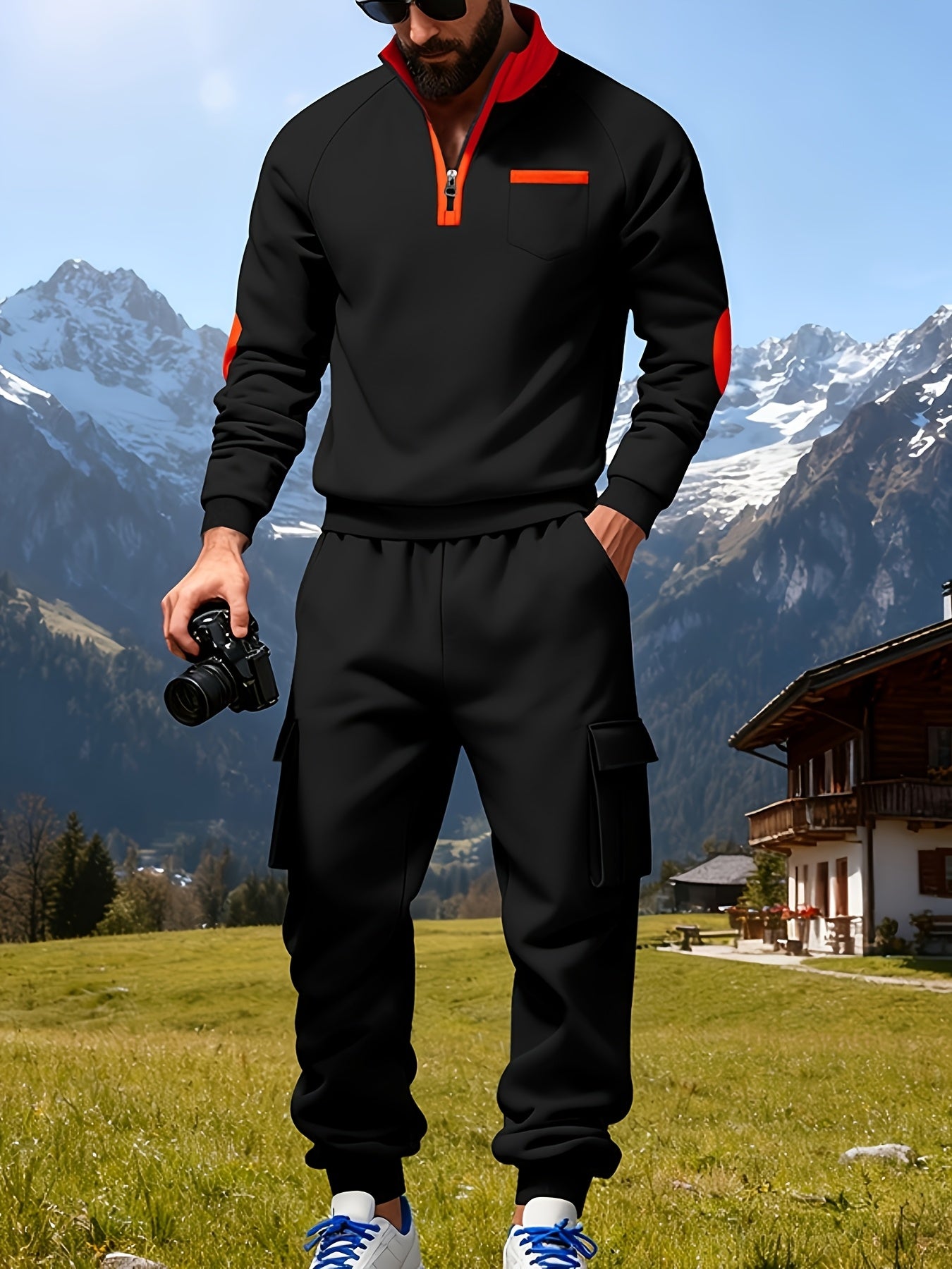 Men's New Product: Men's Casual Sportswear Set for Outdoor Workwear and Daily Commuting, Fashionable Hoodless Sweatshirt with Lining and Extra Thickness, Suitable for Outdoor Walks