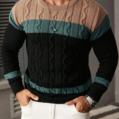 Տղամարդու գունավոր թվիդից տրիկոտաժե սվիտեր, կլոր օձիքով, երկար թևքերով, գունավոր տրիկոտաժե, բաց մոխրագույն՝ գործնական և առօրյա զբոսանքների համար