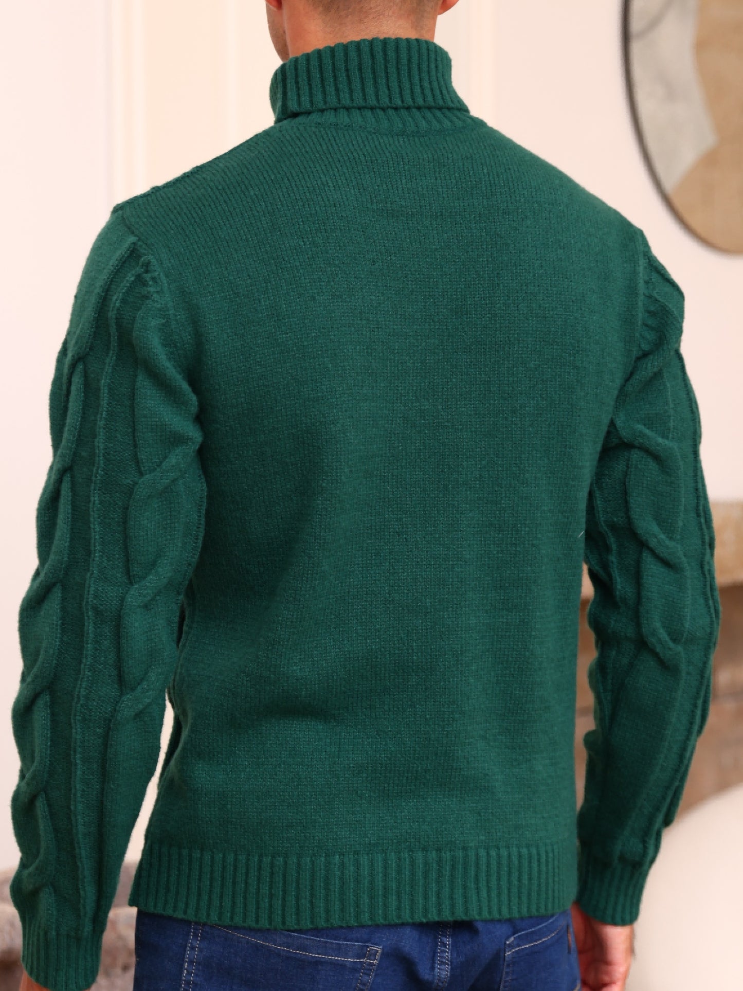 Men's Winter Knit Sweater Thickened Warm High Neck Pullover - Soft Cable Knit Design Solid Color Casual Cold Weather Sweaters for Office & Casual Attire (Regular Fit)