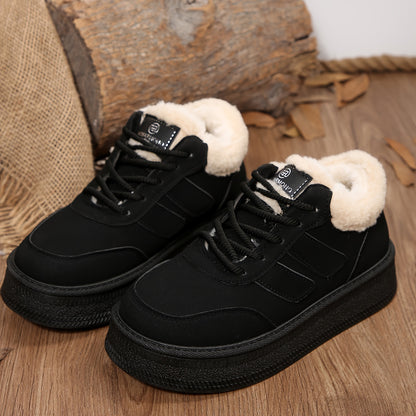 Women'S Winter Boots - Cozy Fleece-Lined Non-Slip Platform Ankle Boots with Lace-Up Closure, Round Toe & Flat Sole for Outdoor Comfort, Casual Winter Footwear, Durable Rubber Sole, Warm Fleece Lining, Y Terrain, Stylish Footw