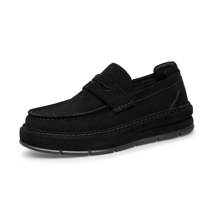 Men's Casual Loafers Leather Slip-On Platform Sole Shoes